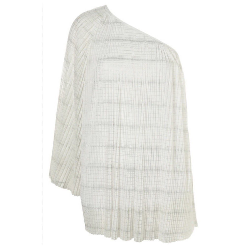 Topshop Womens One Shoulder Pleated Mini Dress Silver Ivory Size 2 Holiday Sheer